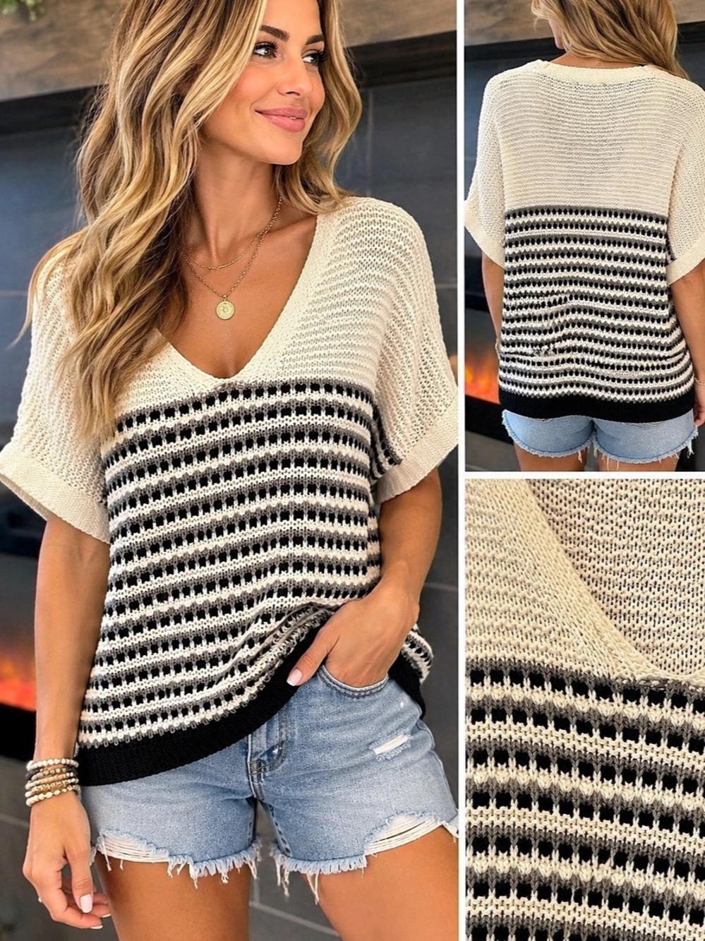 VERTIGO Striped Knit Sweater Size Medium